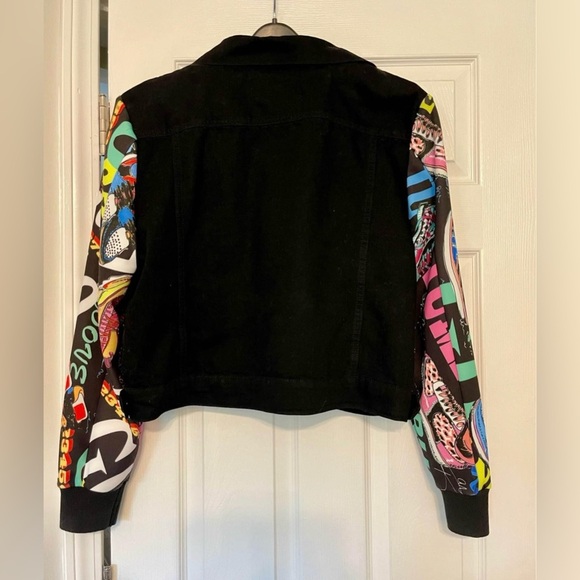 OO LALA Colorful Graphic Sleeve Hoodie Jacket Sz.L – Black Denim Front - Picture 9 of 10